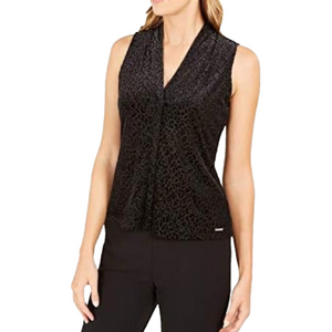 CALVIN KLEIN Women’s Large black textured jacquard sleeveless v-neck blouse NWT